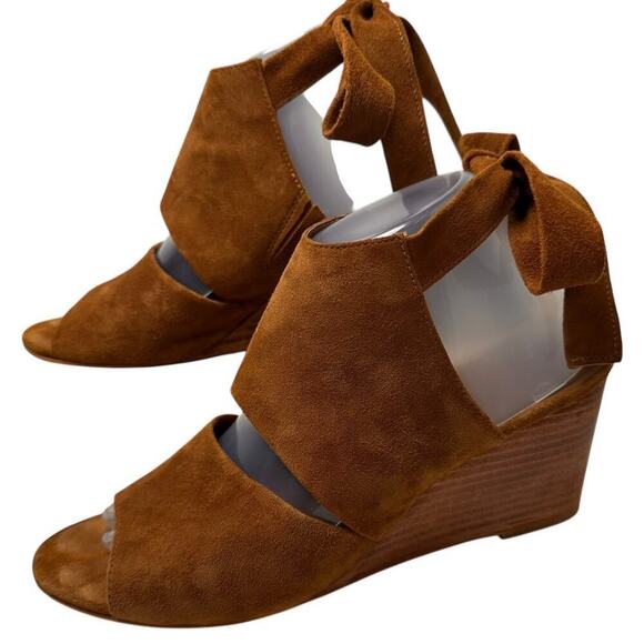 Brown Suede Ankle Wrap Tie Platform Wedges Heel Womens Sz 9M Soft Leather Brazil - Picture 14 of 16